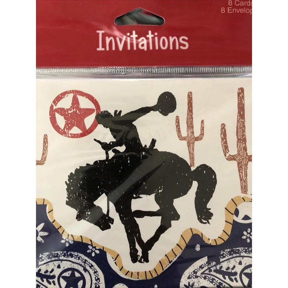 8 Western Lasso Old Wild West Horse Cowboy Theme Party Invitations w/Envelopes